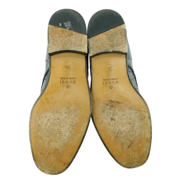 GUCCI Black Crocodile Leather Logo Heel Oxfords Shoes 8 UK - Picture 7 of 11